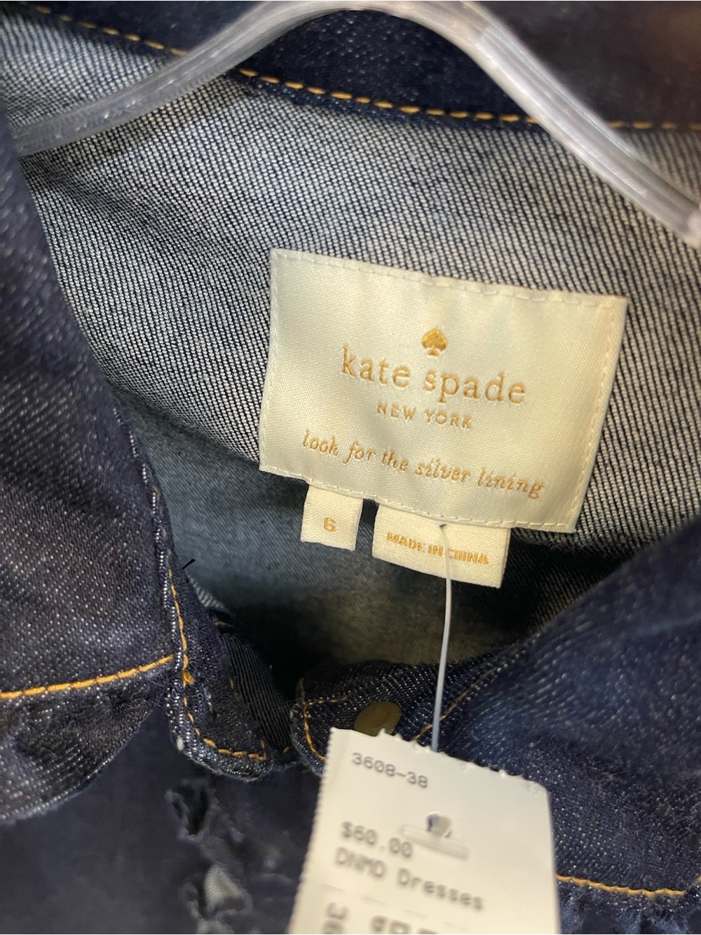kate spade Navy Denim Shirt Dress with floral Stitching - Picture 3 of 7